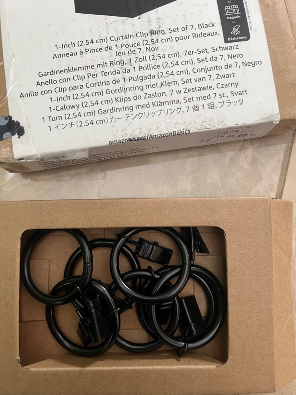 New 1-Inch Black Curtain Clip Rings - Set of 7
